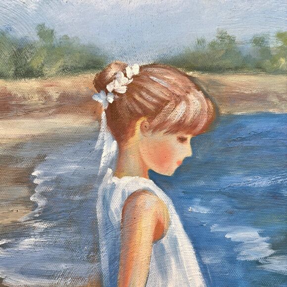 Original Artist Signed Oil Painting Canvas Coastal Sea Ocean Beach Summer 20x24 - Picture 3 of 6